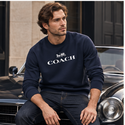 Men's Coach Crewneck Sweatshirt | Color: Navy | Image 4