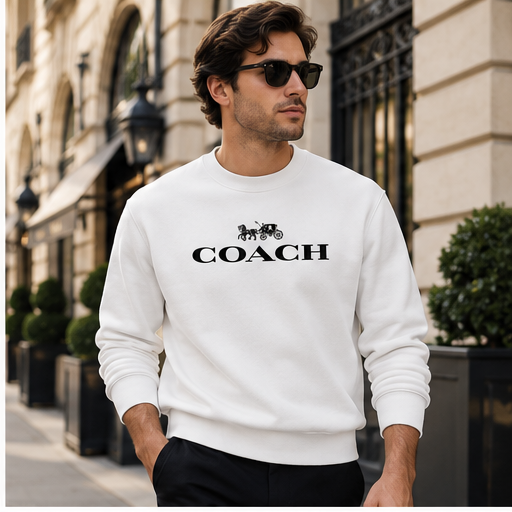 Men's Coach Crewneck Sweatshirt | Color: White | Image 3