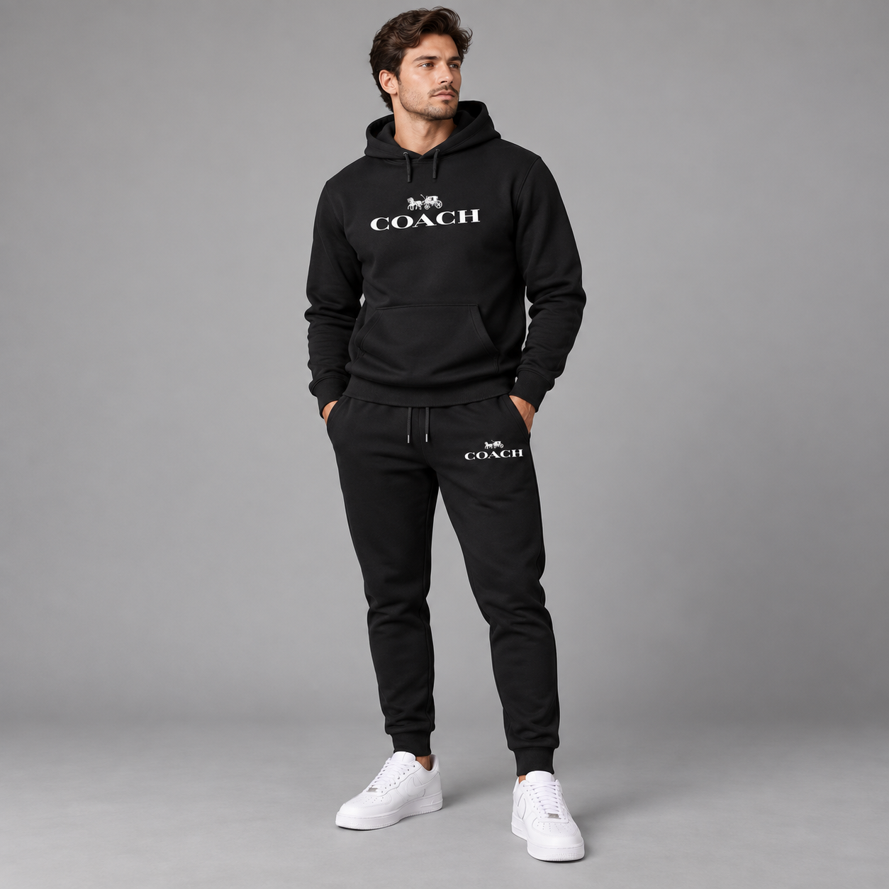 Men's Coach Hoodie Joggers Set | Color: Black | Image 2