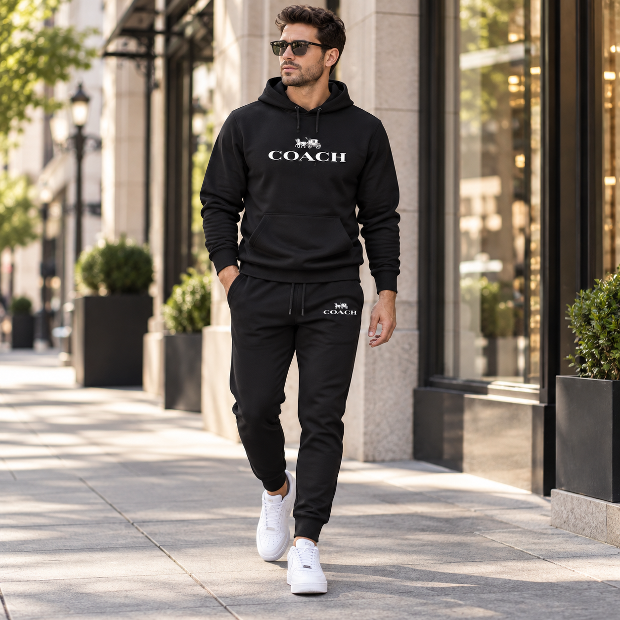 Men's Coach Hoodie Joggers Set | Color: Black | Image 3