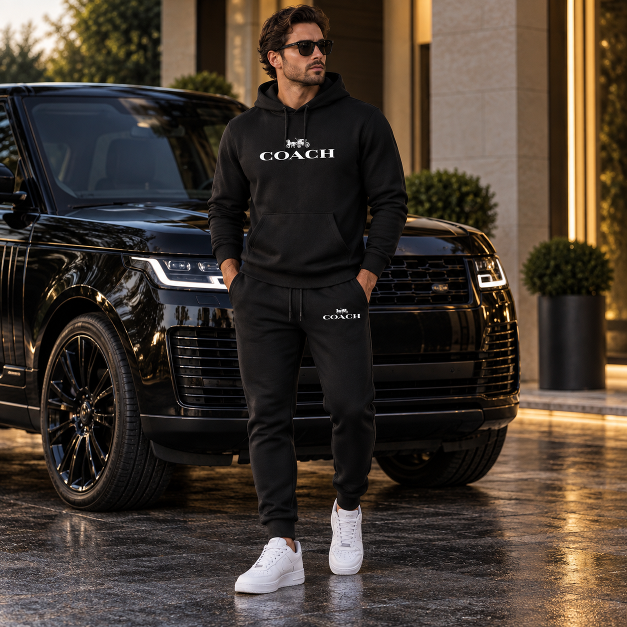 Men's Coach Hoodie Joggers Set | Color: Black | Image 4