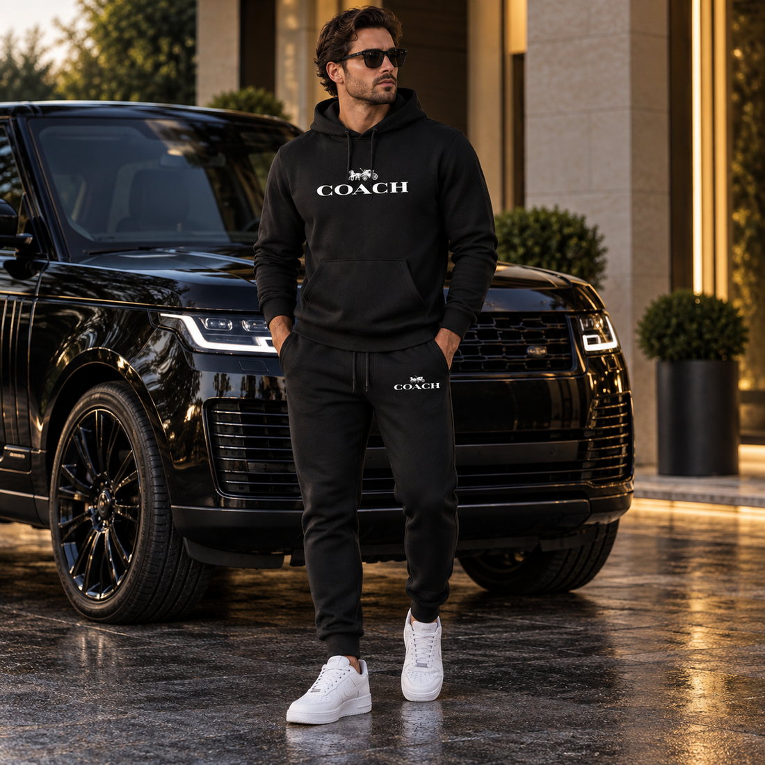Men's Coach Hoodie Joggers Set | Color: Black | Image 4