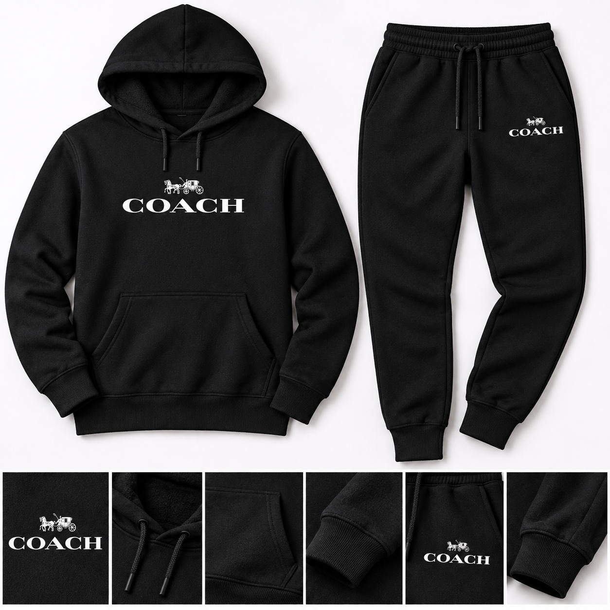 Men's Coach Hoodie Joggers Set | Color: Black | Image 5