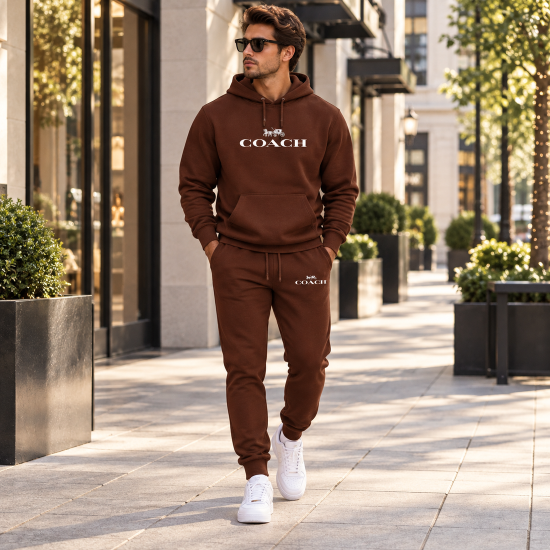 Men's Coach Hoodie Joggers Set | Color: Brown | Image 3