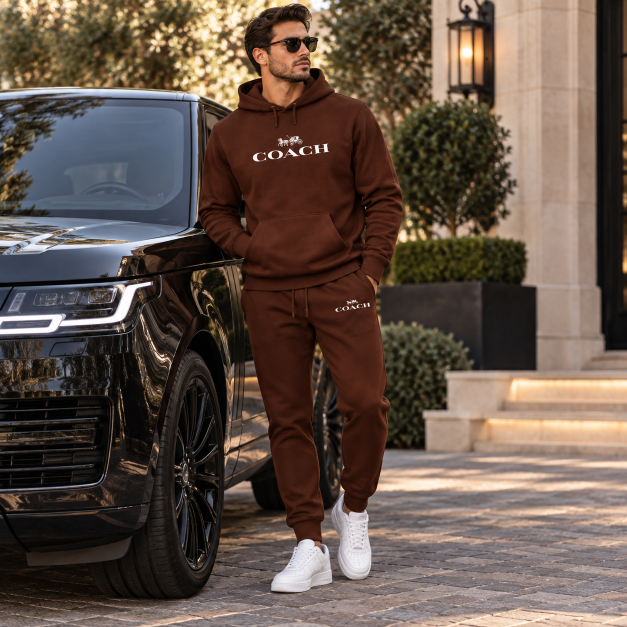 Men's Coach Hoodie Joggers Set | Color: Brown | Image 4