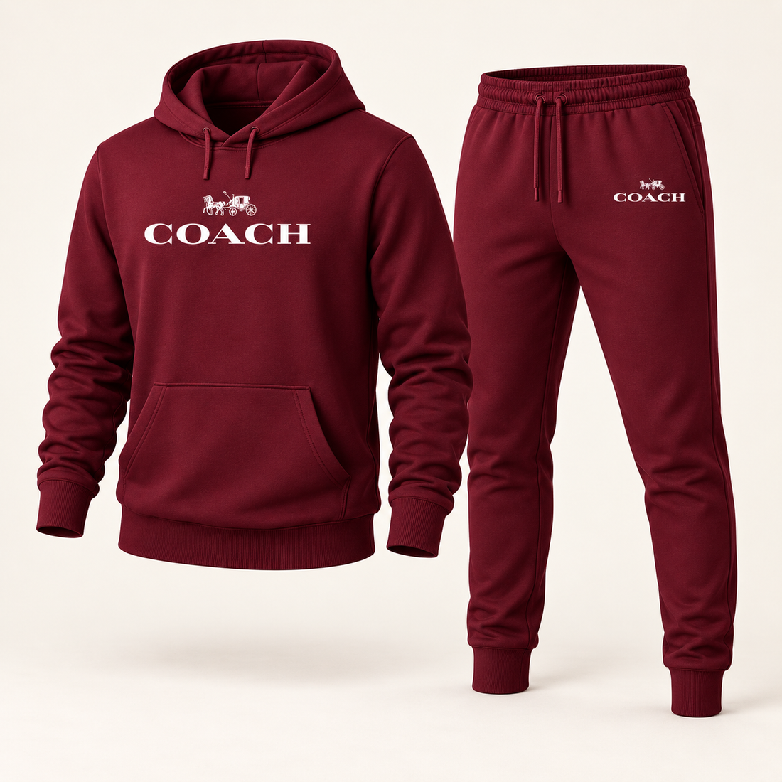 Men's Coach Hoodie Joggers Set | Color: Burgundy | Image 1
