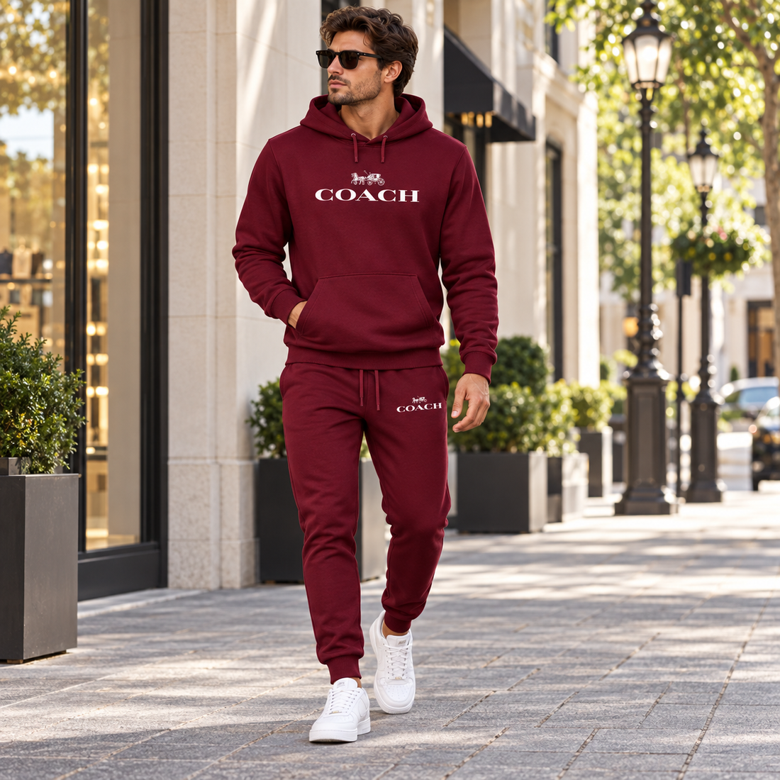 Men's Coach Hoodie Joggers Set | Color: Burgundy | Image 3