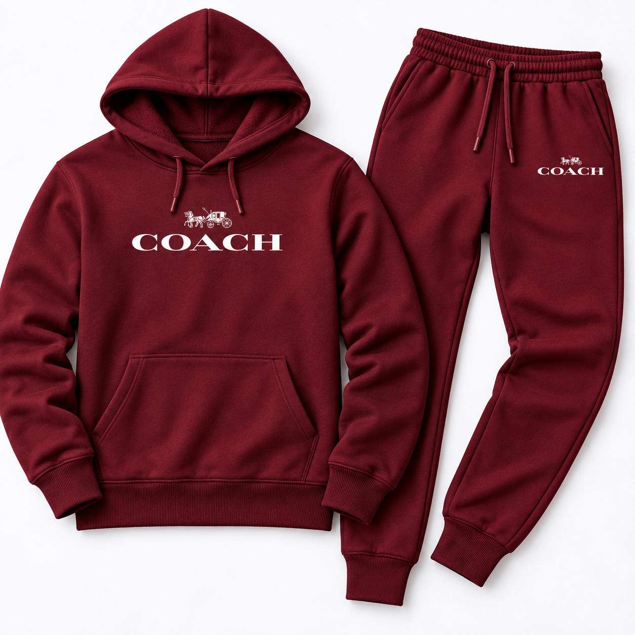 Men's Coach Hoodie Joggers Set | Color: Burgundy | Image 5