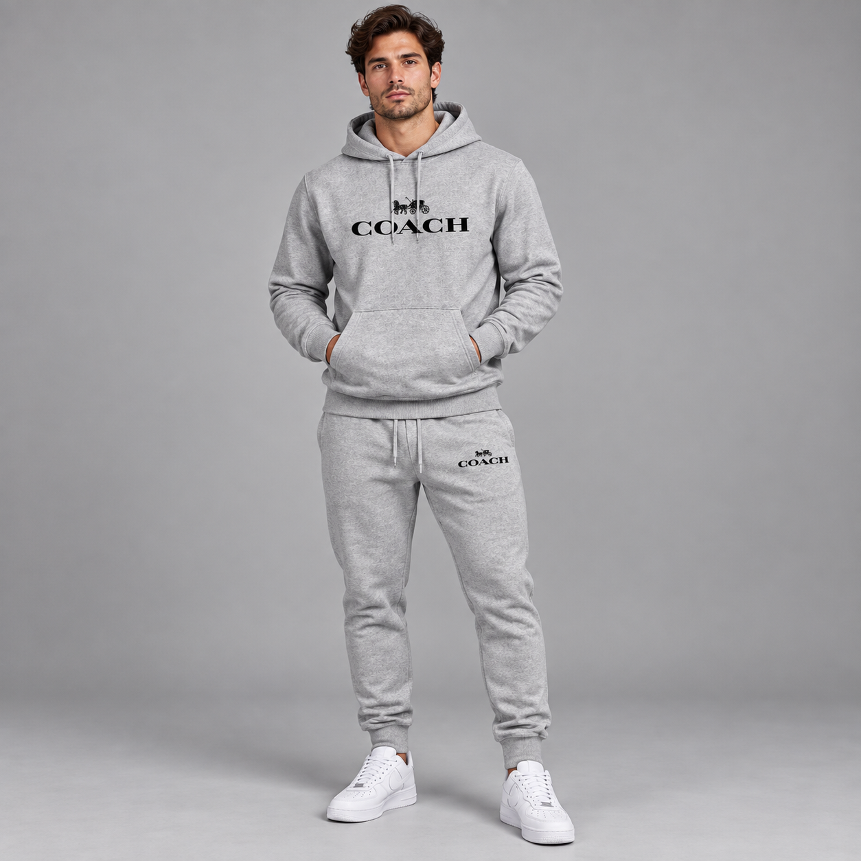 Men's Coach Hoodie Joggers Set | Color: Grey | Image 2