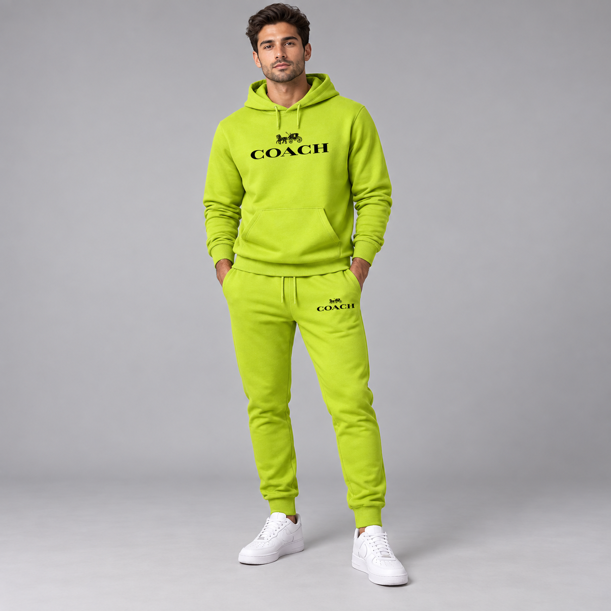 Men's Coach Hoodie Joggers Set | Color: Lime Green | Image 2