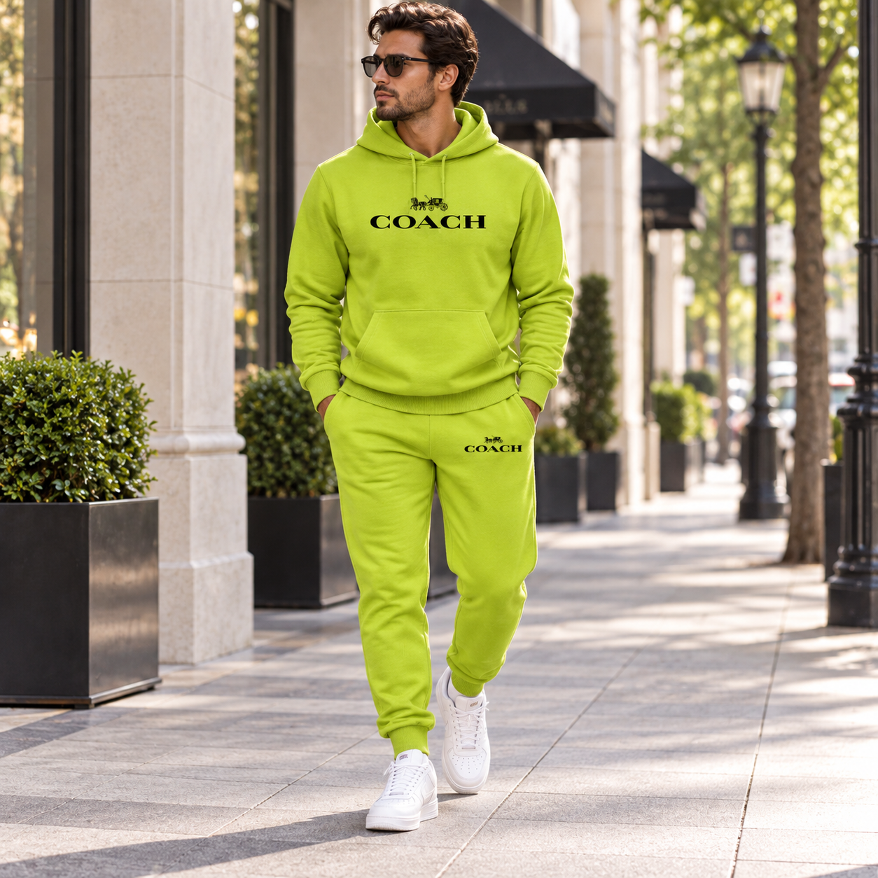 Men's Coach Hoodie Joggers Set | Color: Lime Green | Image 3