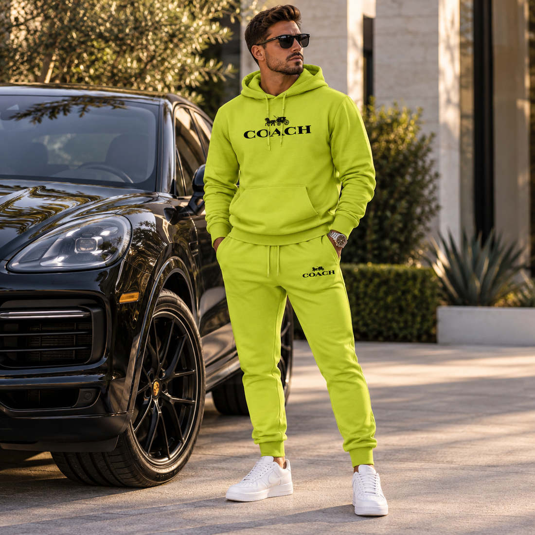 Men's Coach Hoodie Joggers Set | Color: Lime Green | Image 4