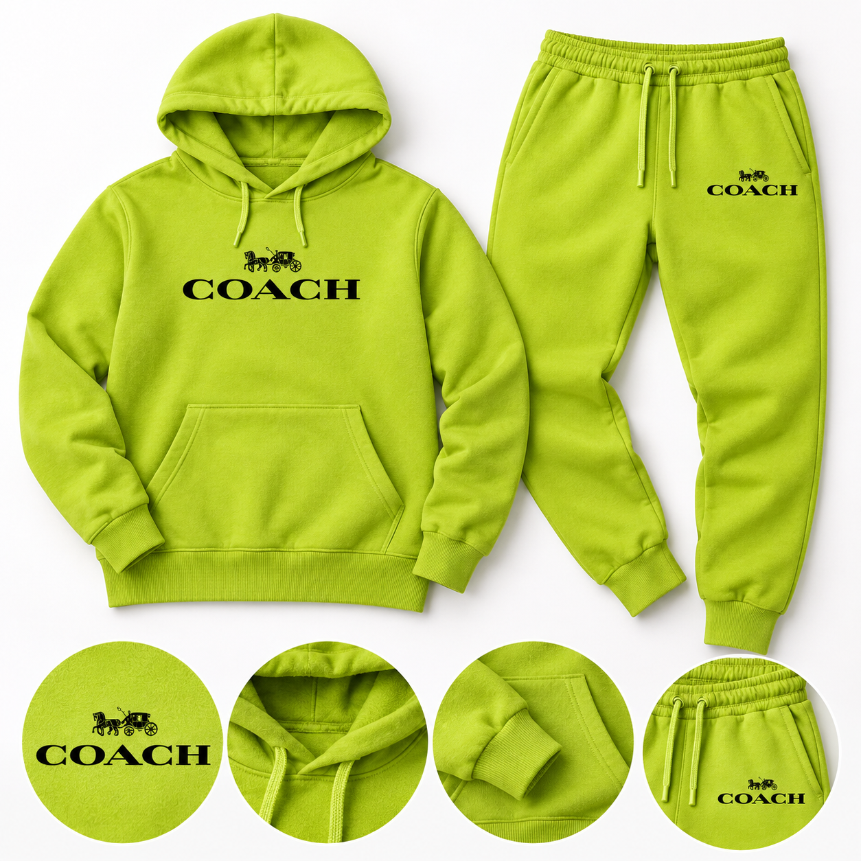 Men's Coach Hoodie Joggers Set | Color: Lime Green | Image 5
