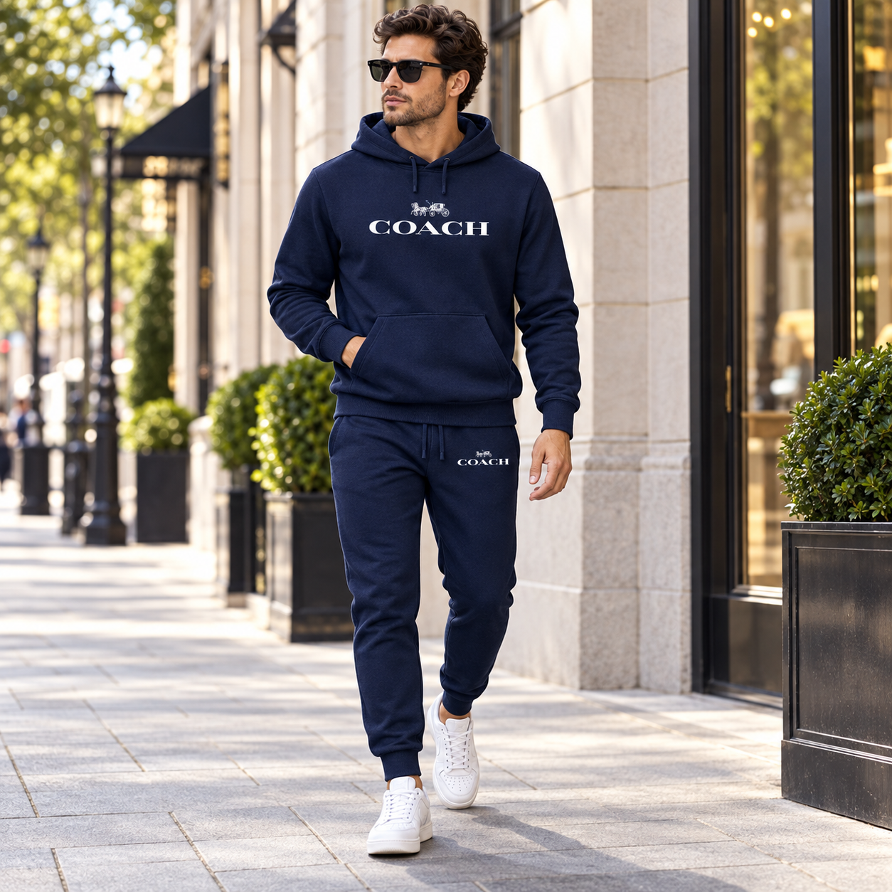 Men's Coach Hoodie Joggers Set | Color: Navy | Image 3