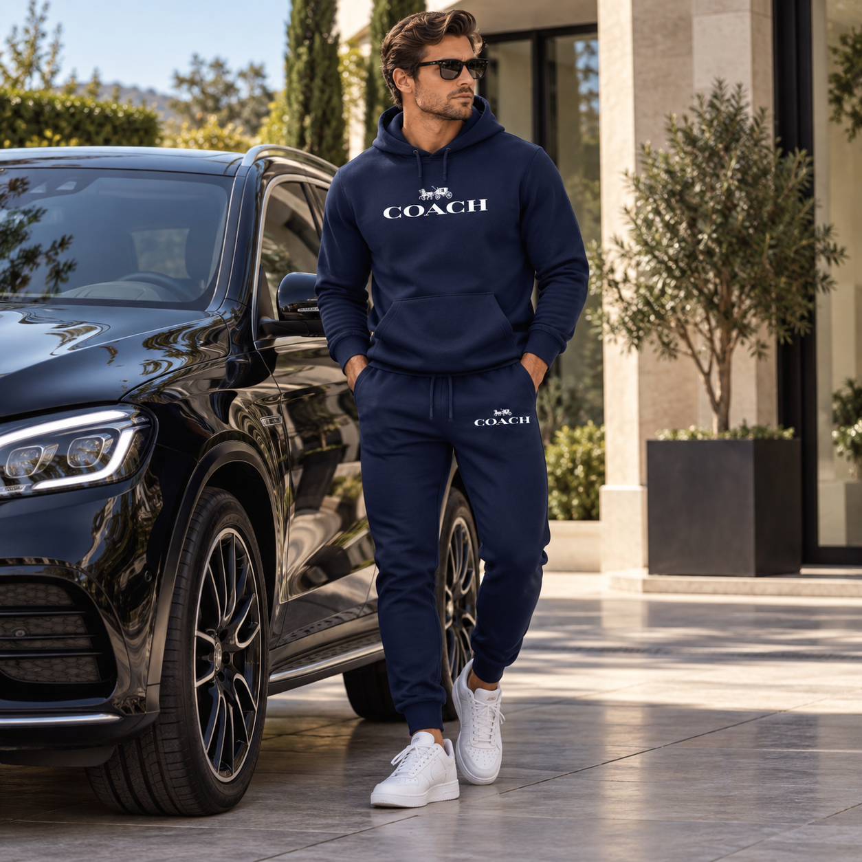 Men's Coach Hoodie Joggers Set | Color: Navy | Image 4