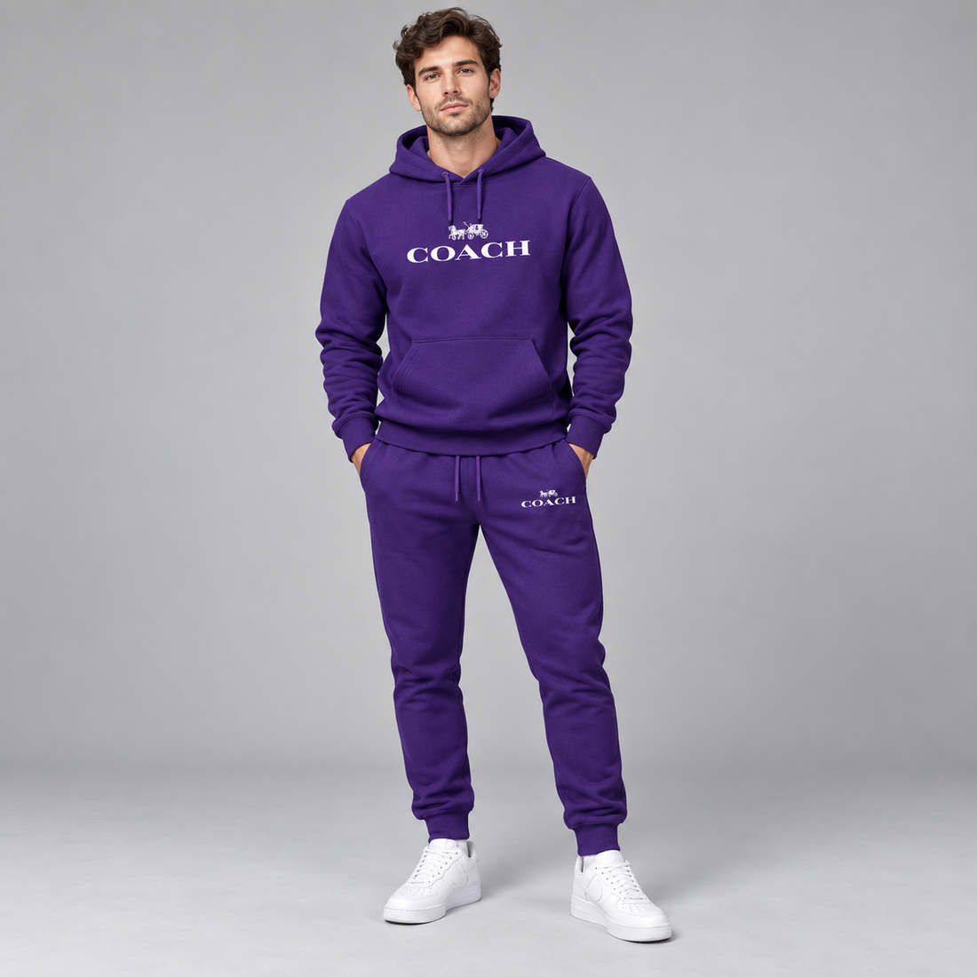 Men's Coach Hoodie Joggers Set | Color: Purple | Image 2