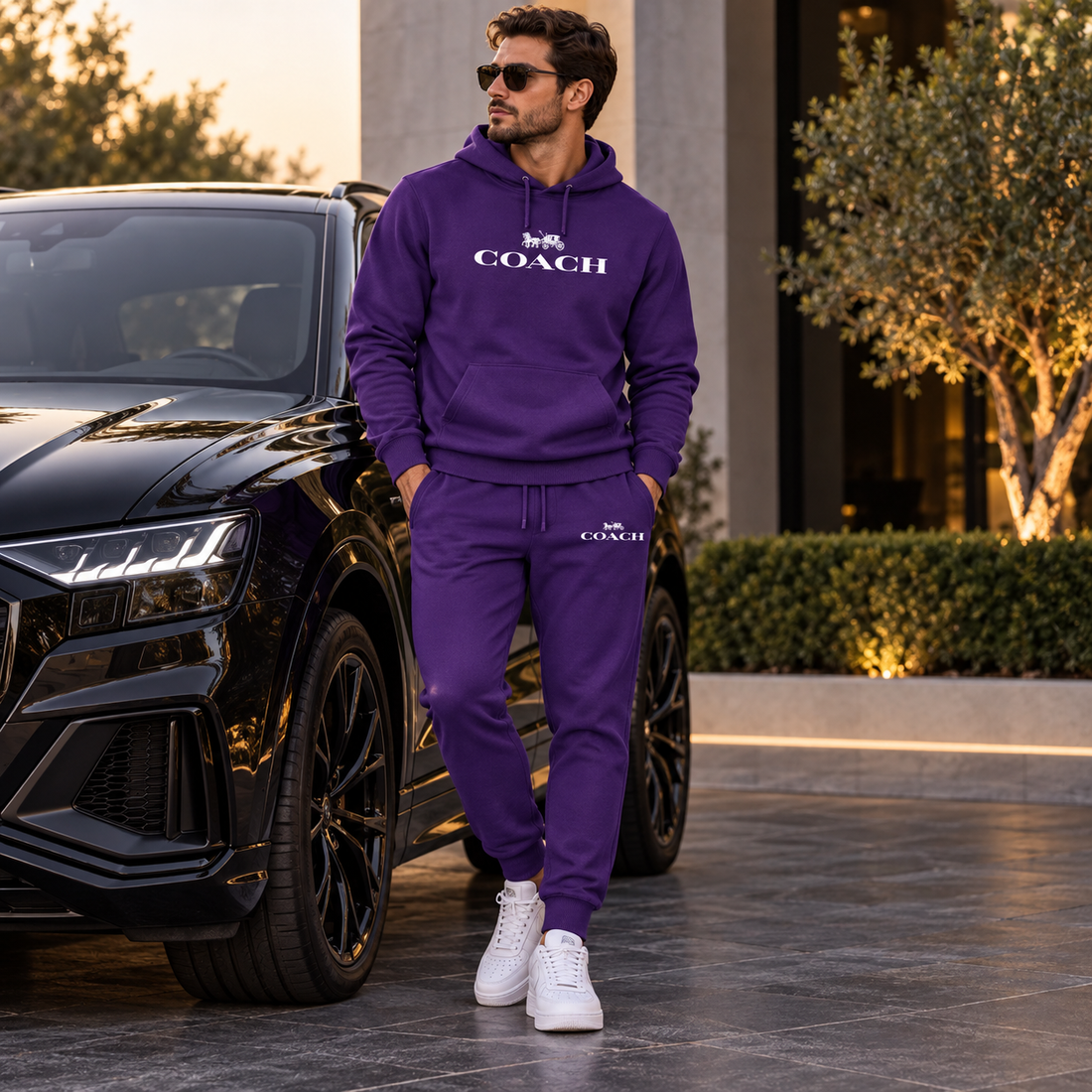 Men's Coach Hoodie Joggers Set | Color: Purple | Image 4