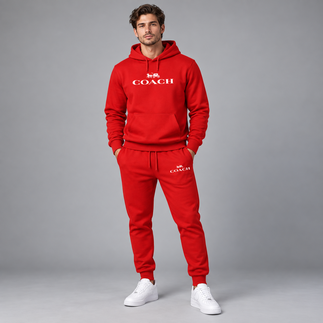 Men's Coach Hoodie Joggers Set | Color: Red | Image 2