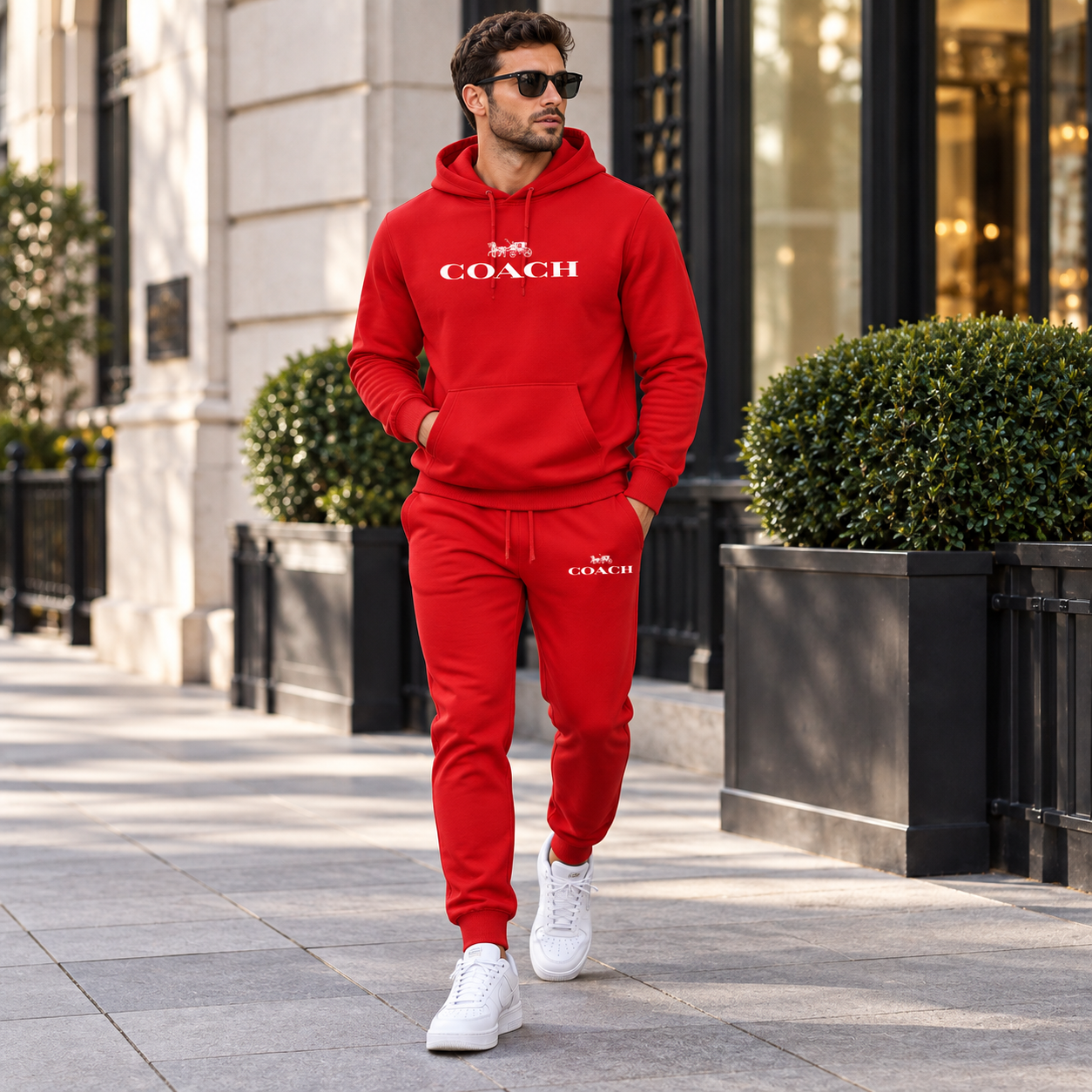 Men's Coach Hoodie Joggers Set | Color: Red | Image 3