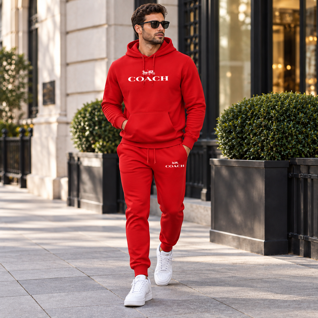 Men's Coach Hoodie Joggers Set | Color: Red | Image 3