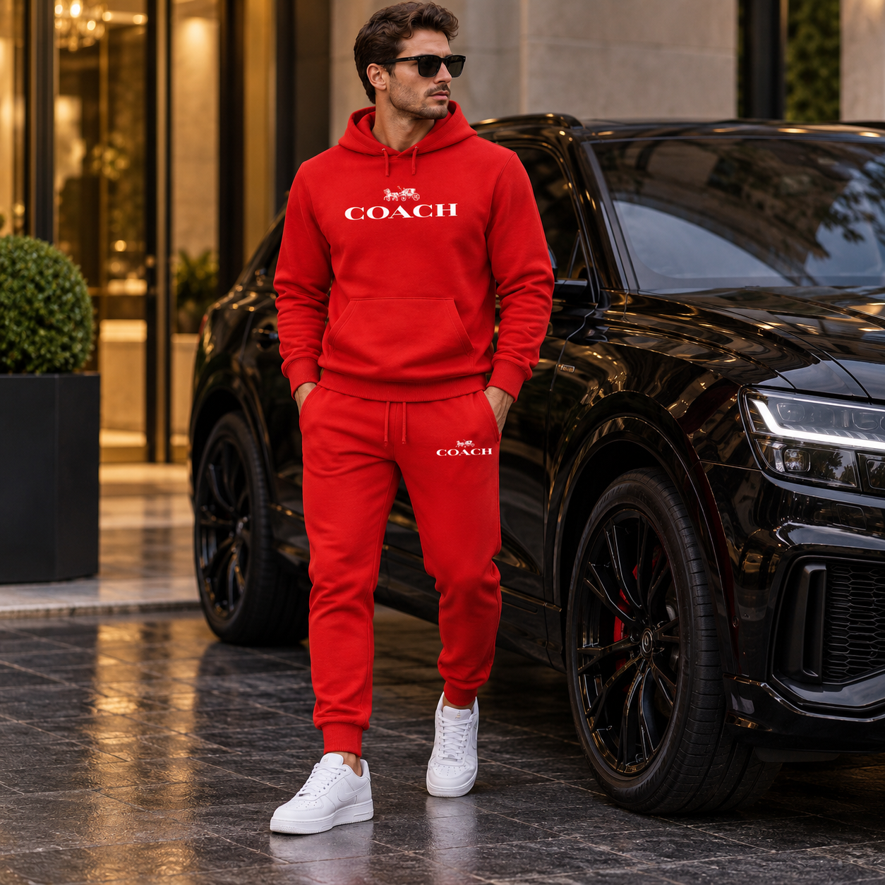 Men's Coach Hoodie Joggers Set | Color: Red | Image 4