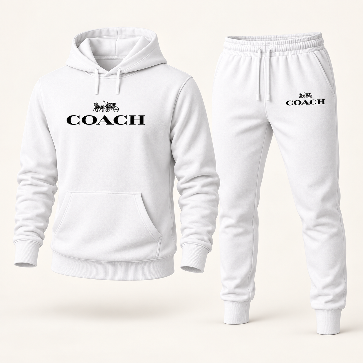 Men's Coach Hoodie Joggers Set | Color: White | Image 1