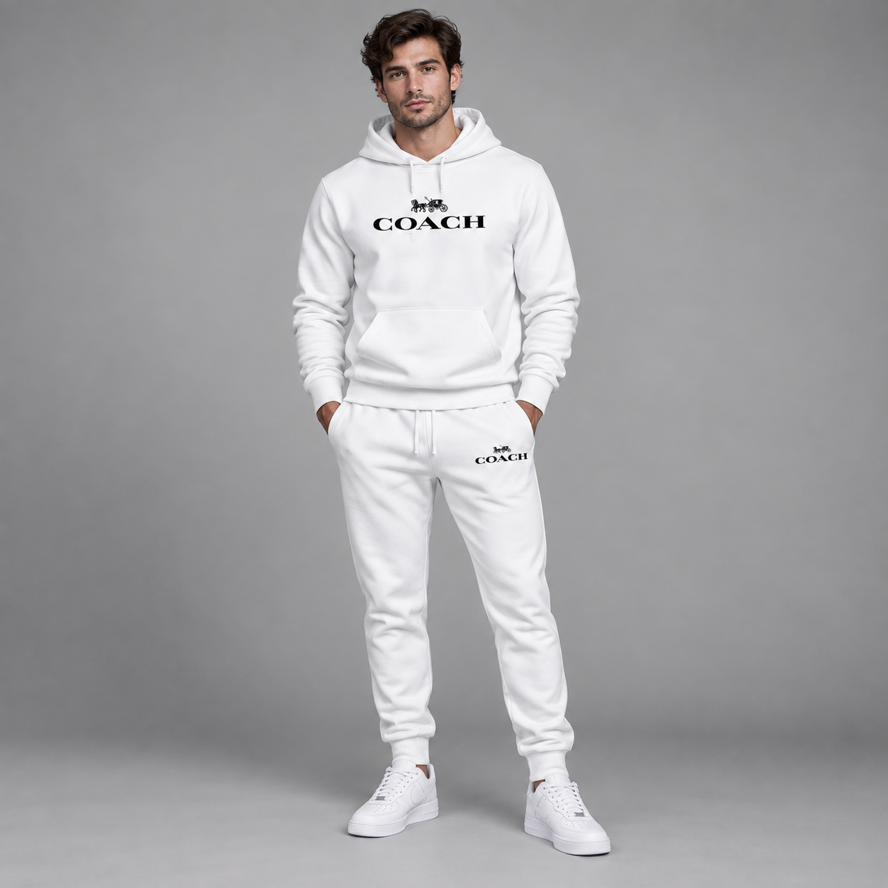 Men's Coach Hoodie Joggers Set | Color: White | Image 2