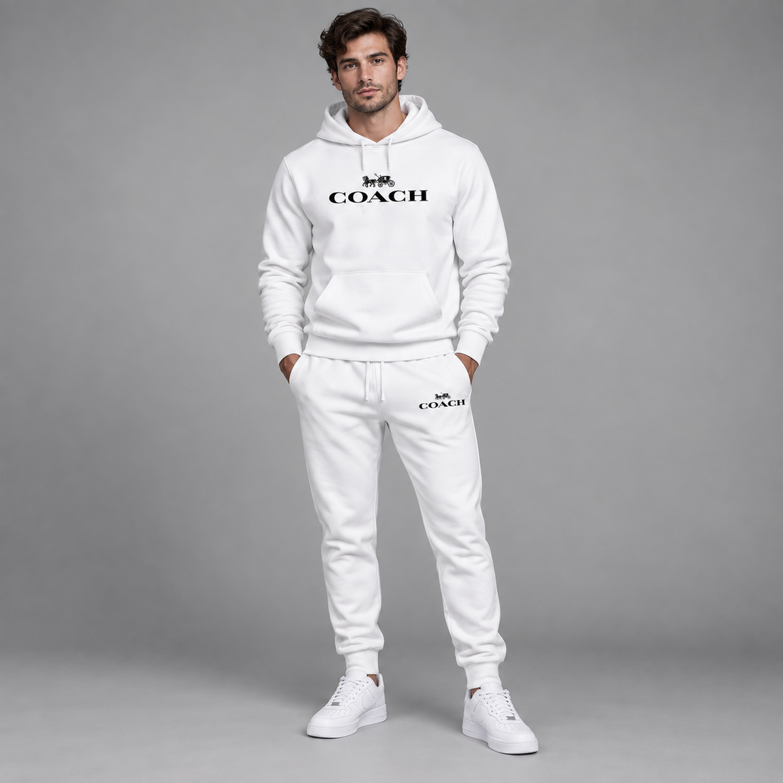 Men's Coach Hoodie Joggers Set | Color: White | Image 2