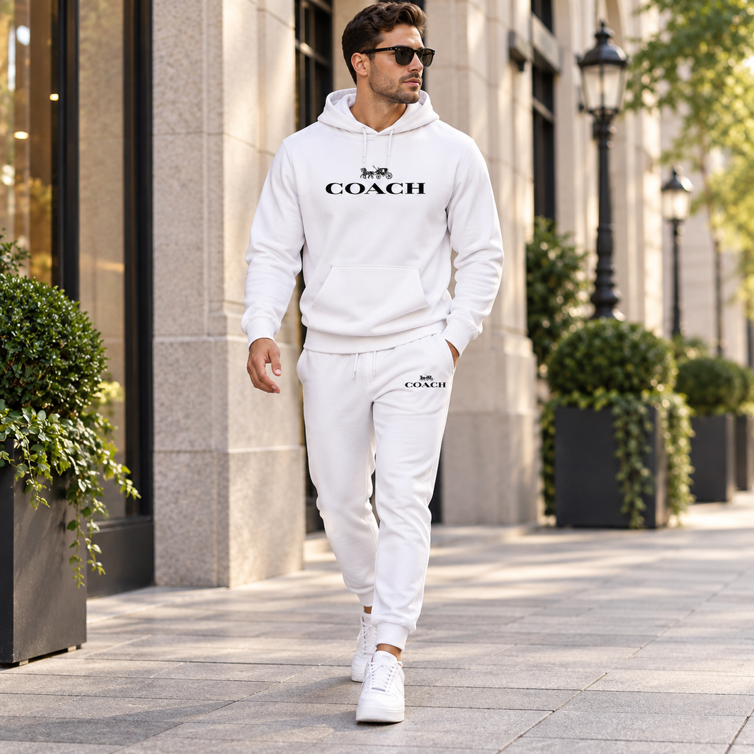 Men's Coach Hoodie Joggers Set | Color: White | Image 3