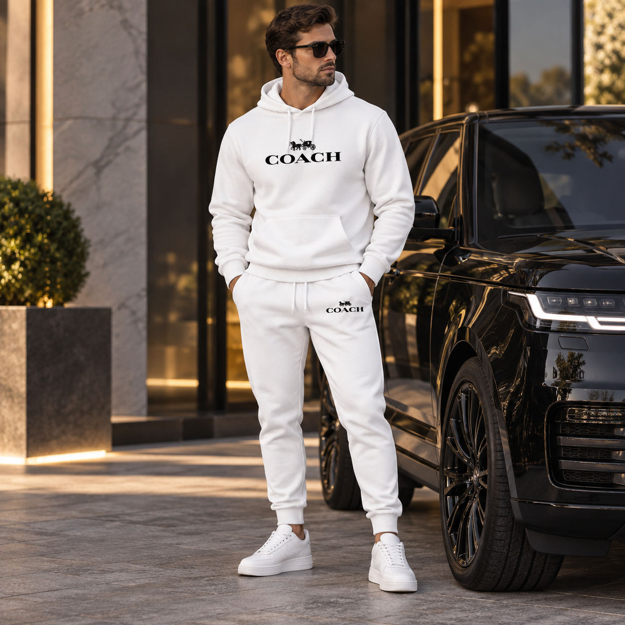 Men's Coach Hoodie Joggers Set | Color: White | Image 4