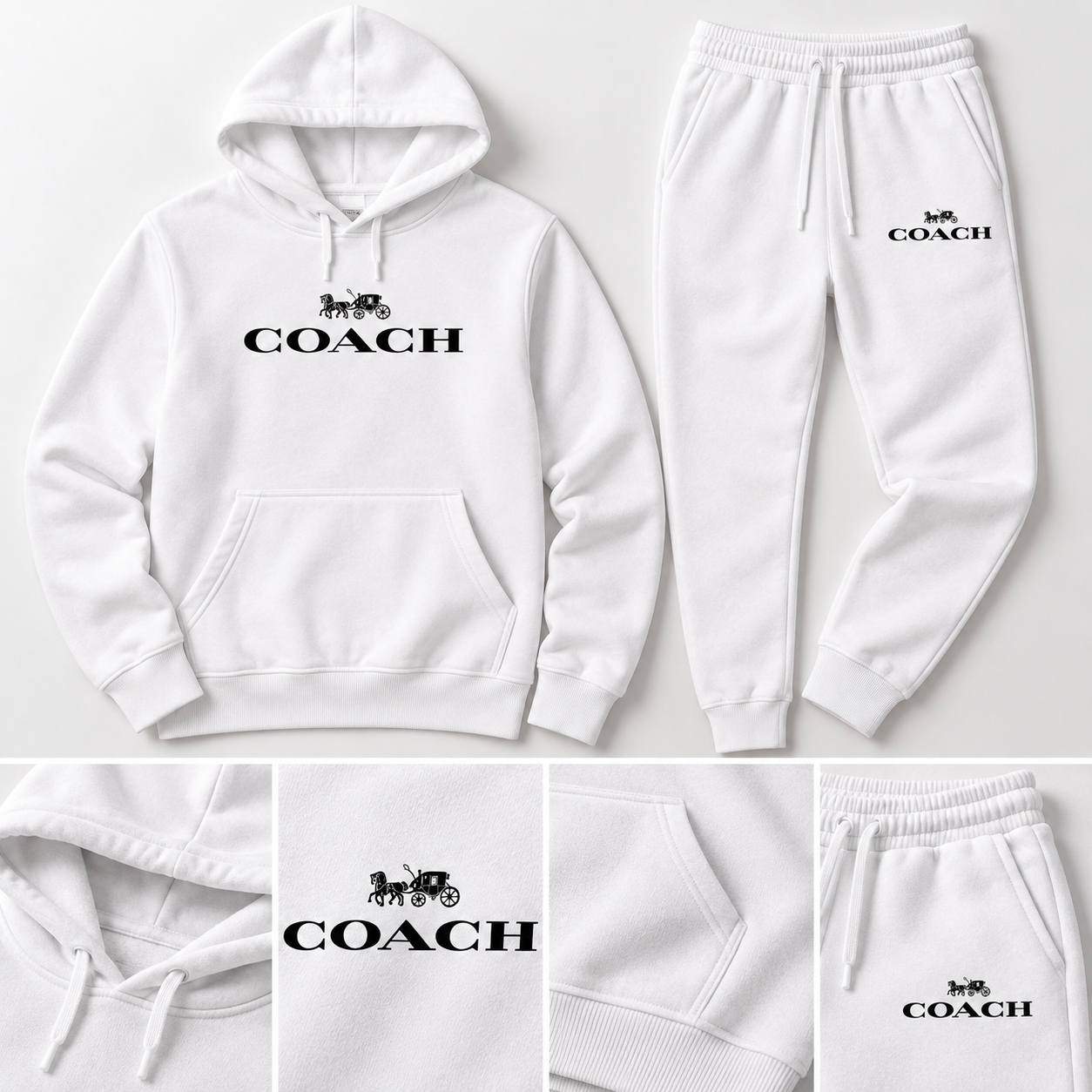 Men's Coach Hoodie Joggers Set | Color: White | Image 5