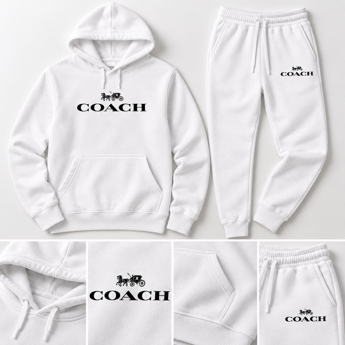 Men's Coach Hoodie Joggers Set | Color: White | Image 5
