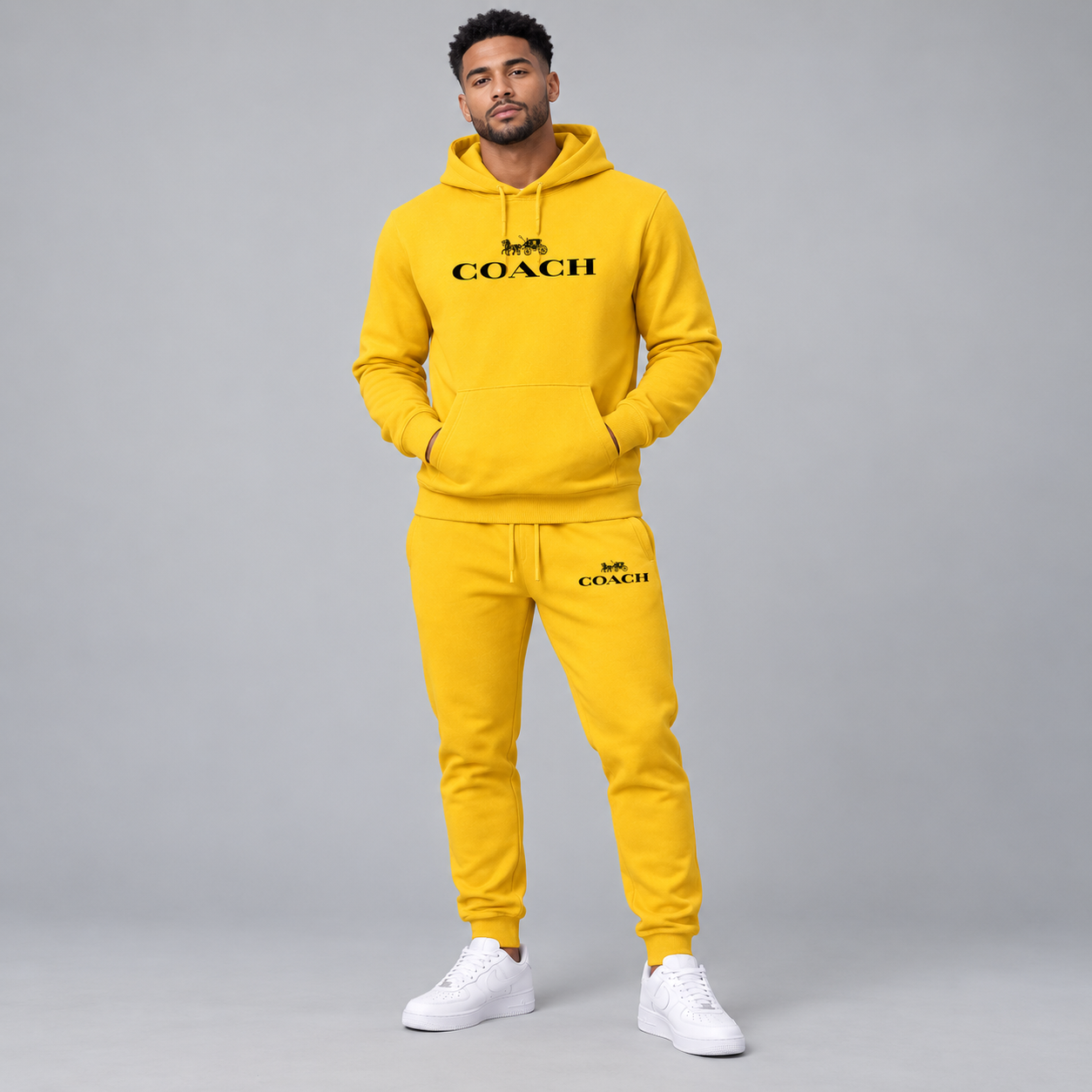 Men's Coach Hoodie Joggers Set | Color: Yellow | Image 2
