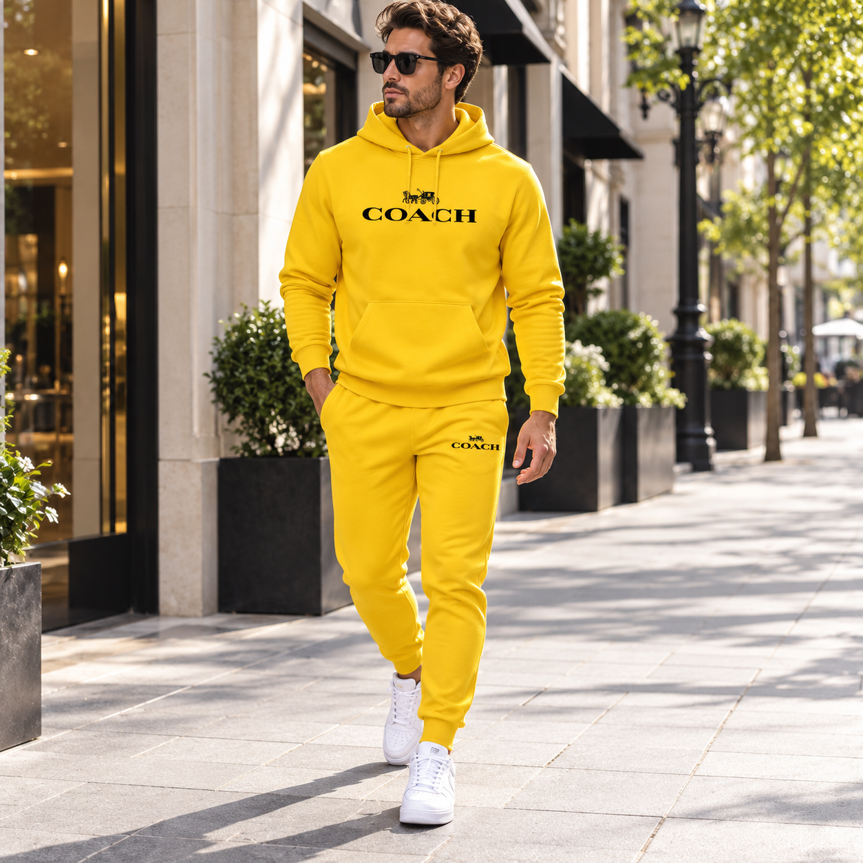 Men's Coach Hoodie Joggers Set | Color: Yellow | Image 3