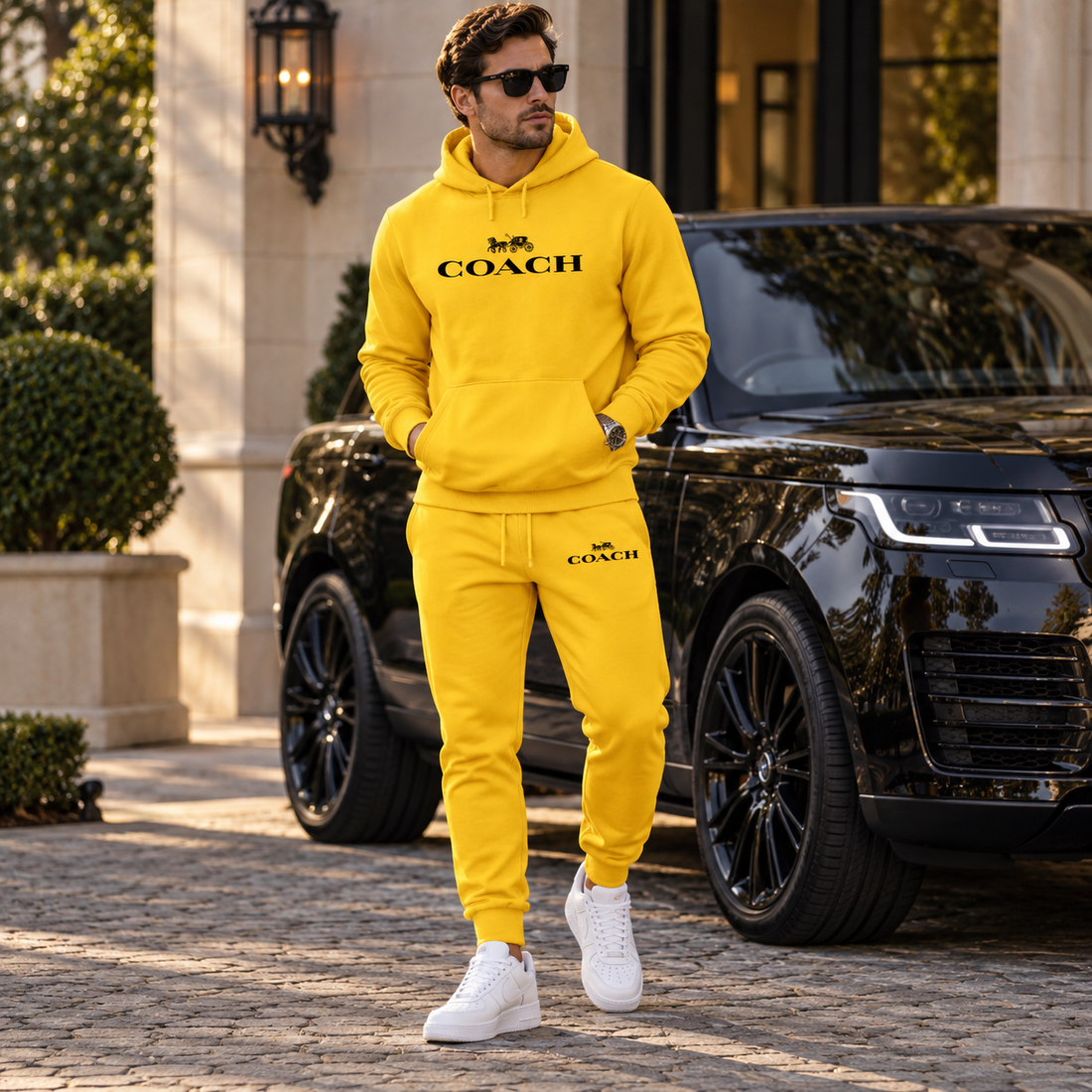 Men's Coach Hoodie Joggers Set | Color: Yellow | Image 4