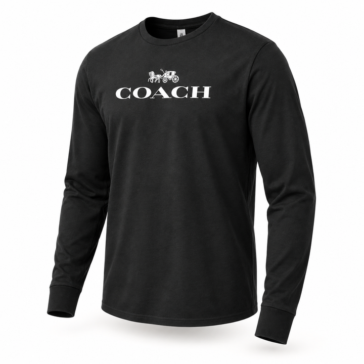 Men's Coach Cotton Long Sleeve T-Shirt - black 1 main