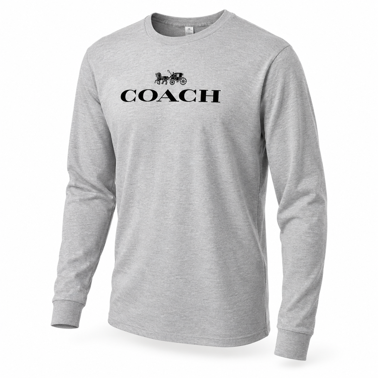 Men's Coach Cotton Long Sleeve T-Shirt - grey 4 angle