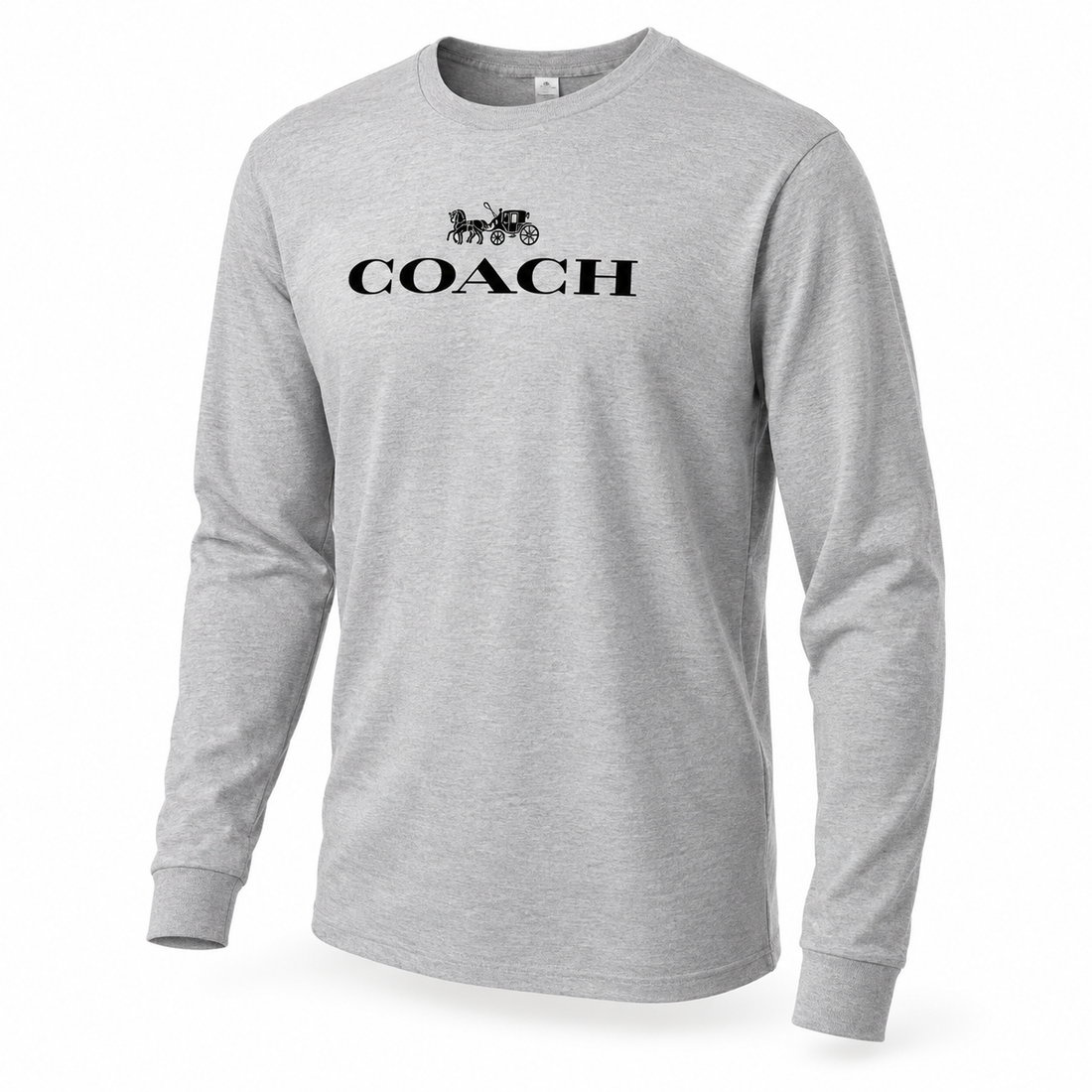 Men's Coach Cotton Long Sleeve T-Shirt - grey 4 angle