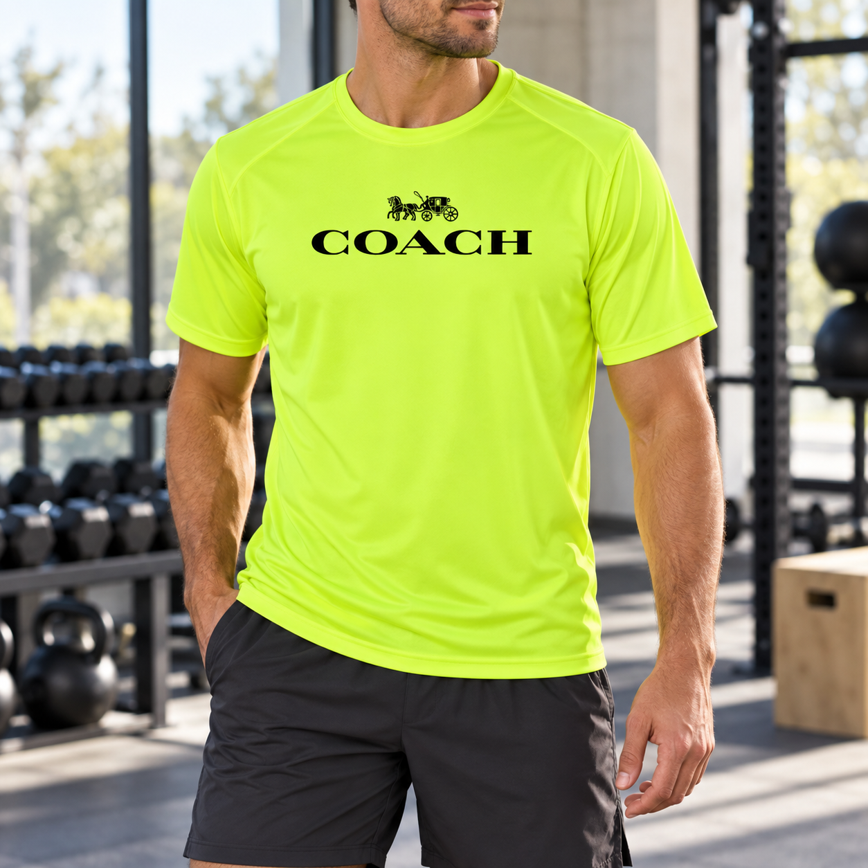 Men's Coach Performance T-Shirt - Safety Green - Image 2