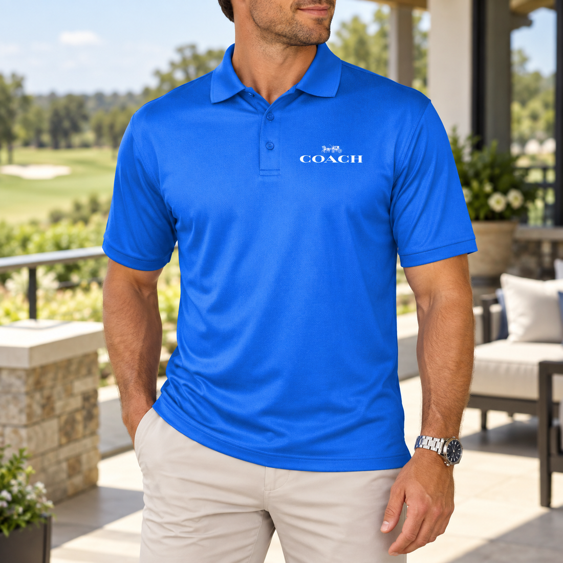 Men's Coach Polyester Polo - Blue - Image 2