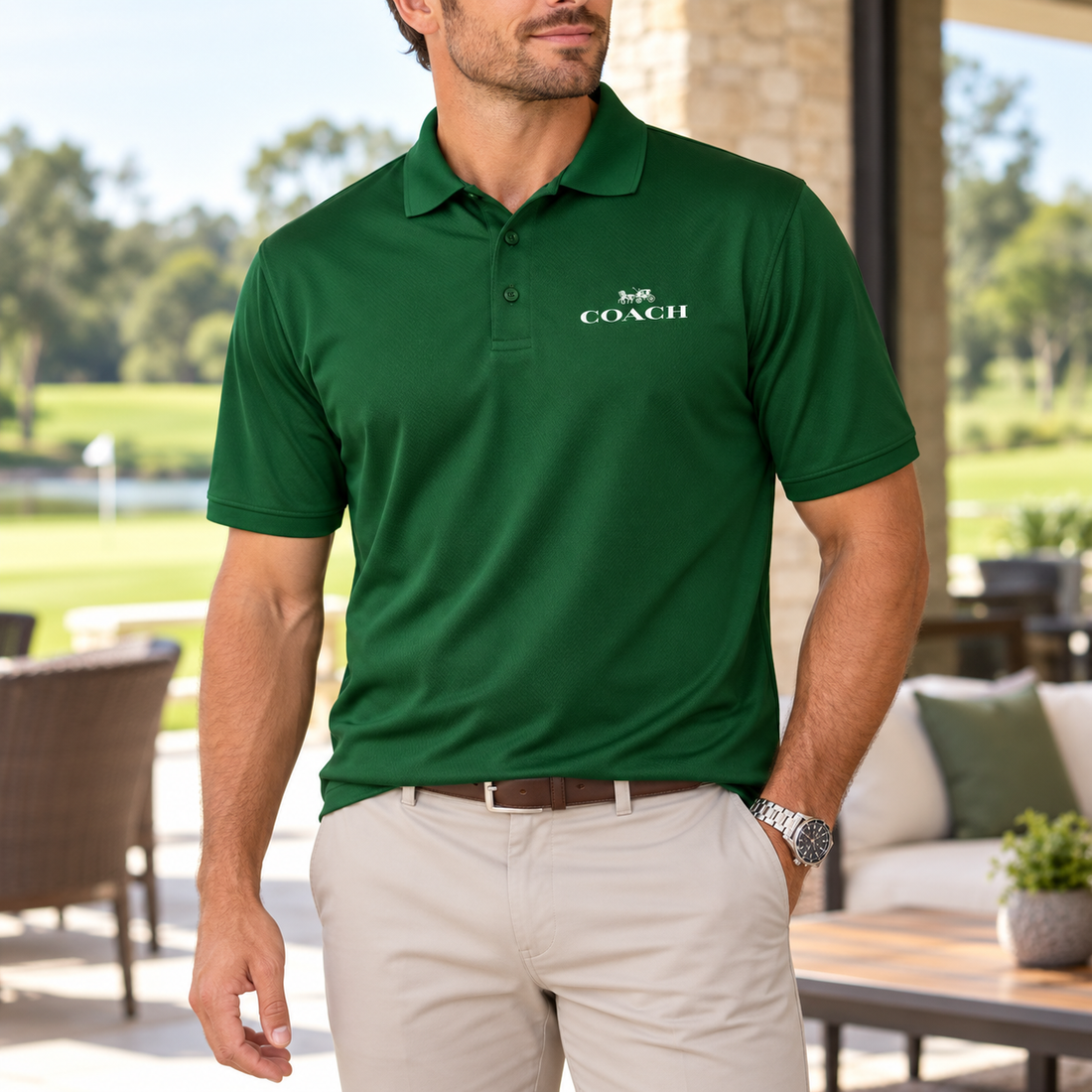 Men's Coach Polyester Polo - Green - Image 2