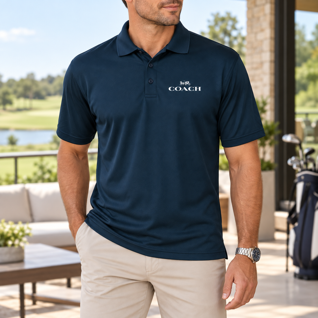 Men's Coach Polyester Polo - Navy - Image 2