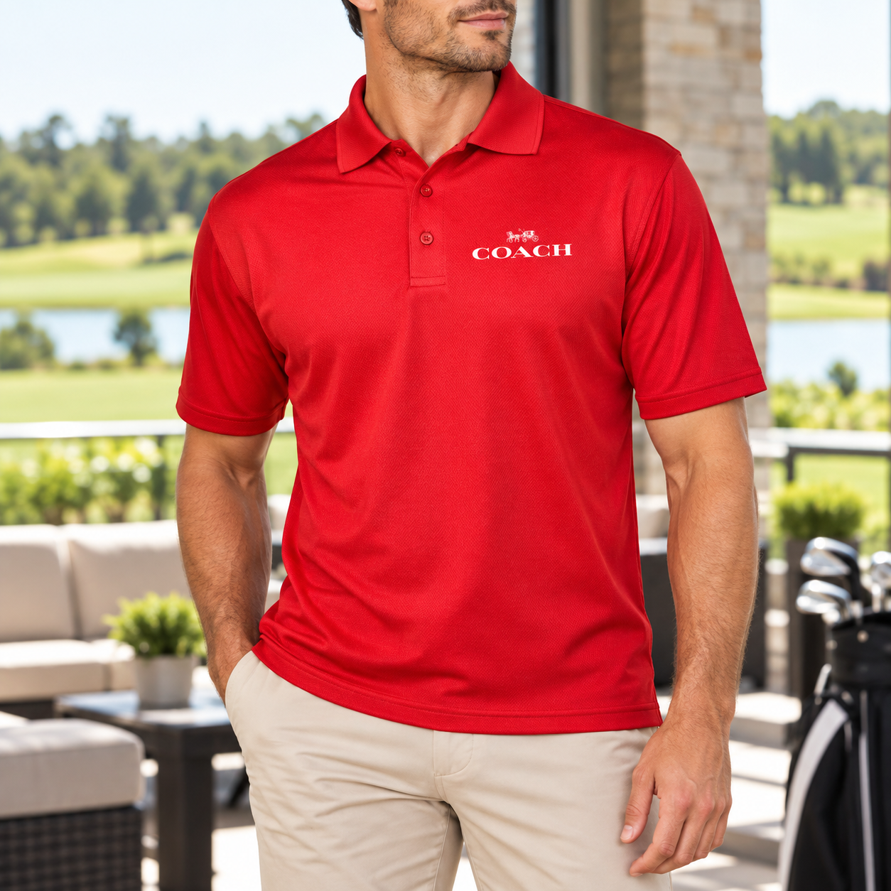 Men's Coach Polyester Polo - Red - Image 2