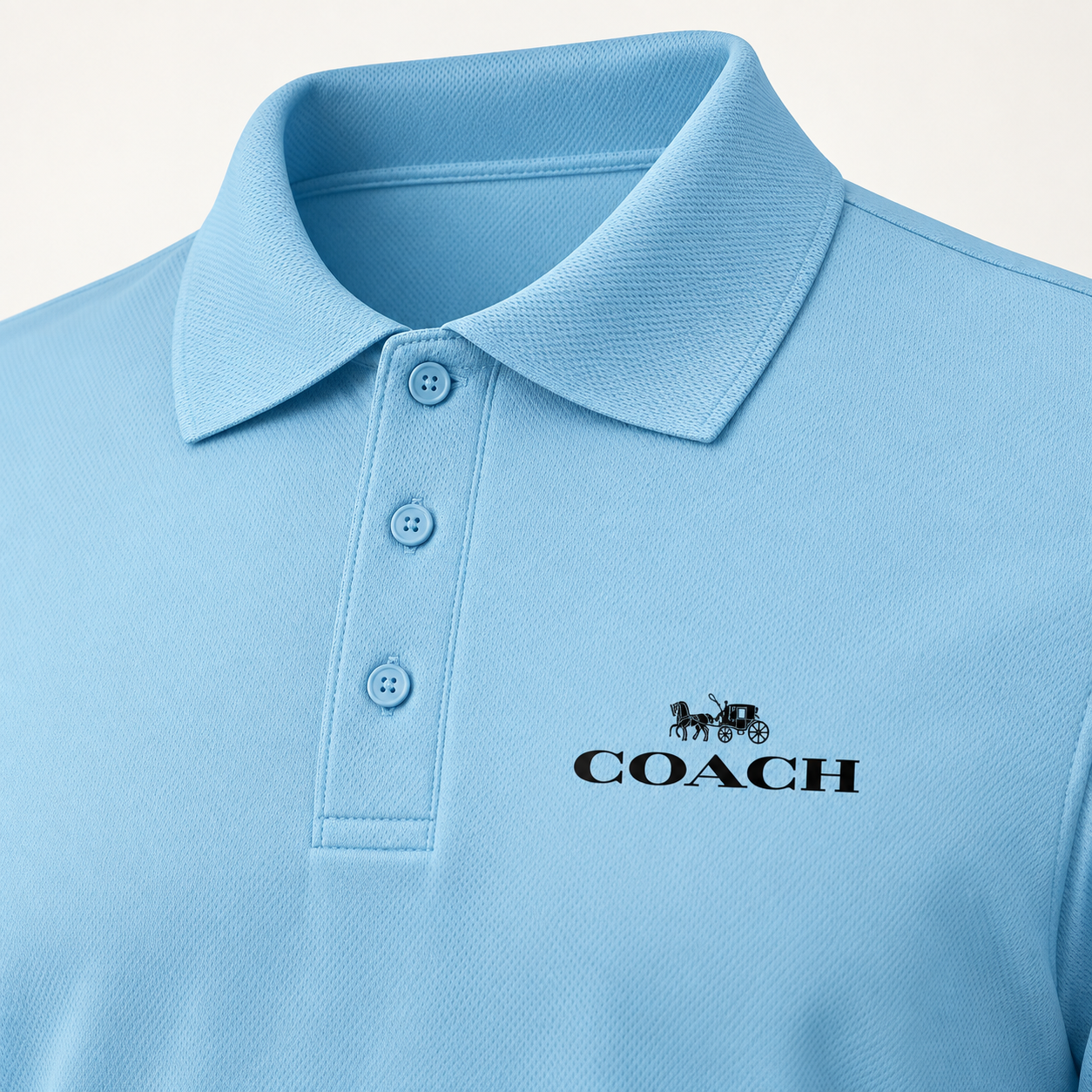 Men's Coach Polyester Polo - Sky Blue - Image 3