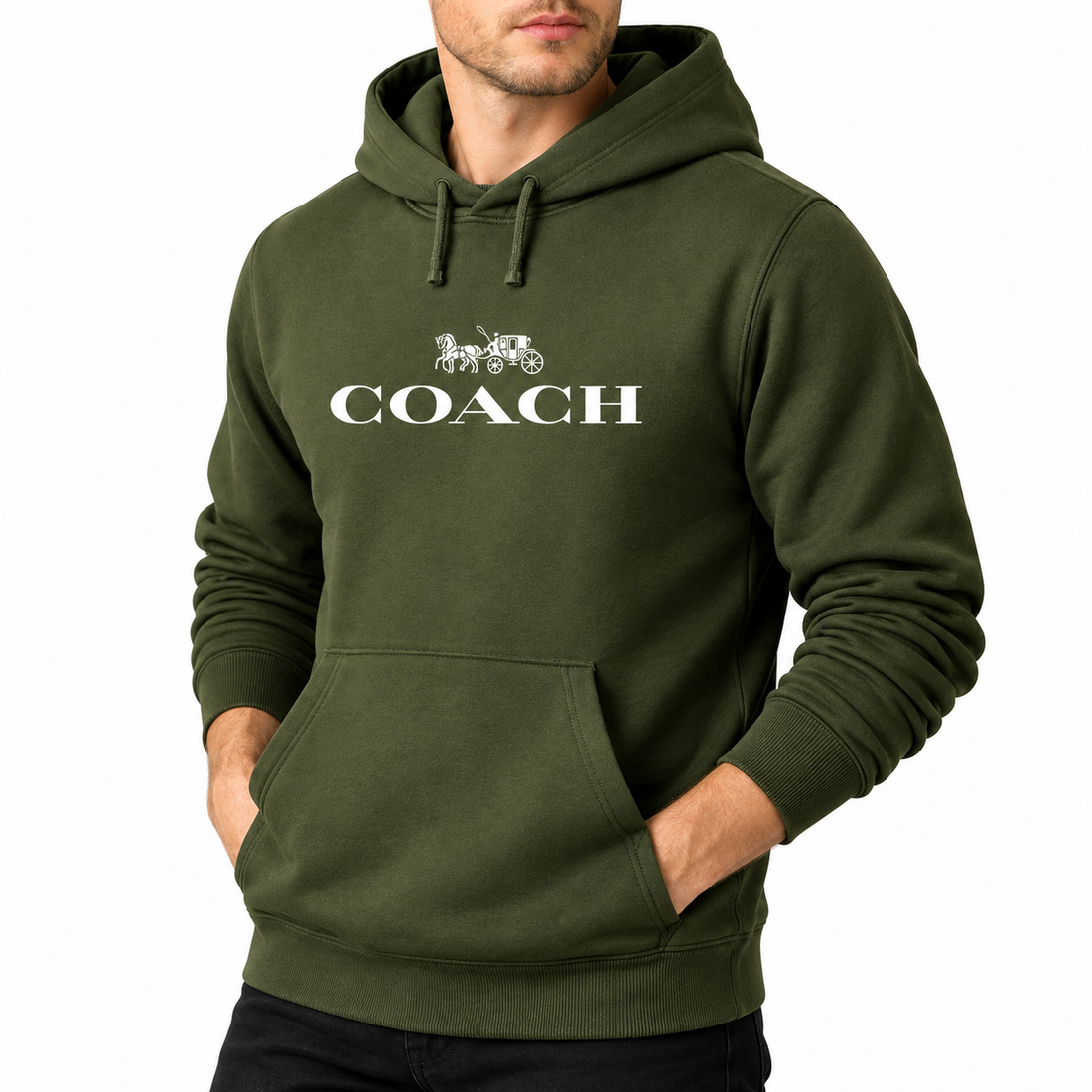 Men's Coach Pullover Hoodie in Army Green – alternate angle