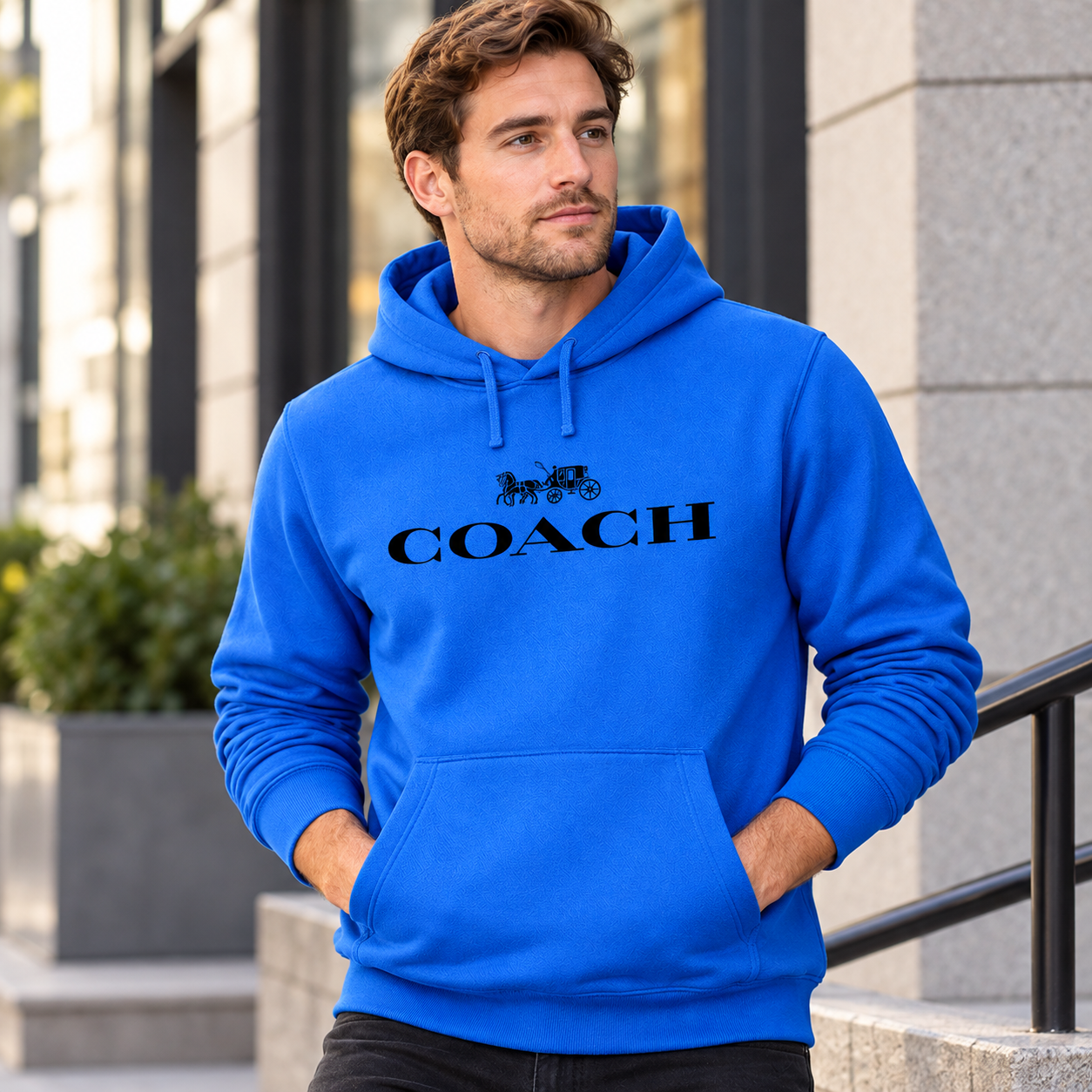 Men's Coach Pullover Hoodie in Azure – lifestyle