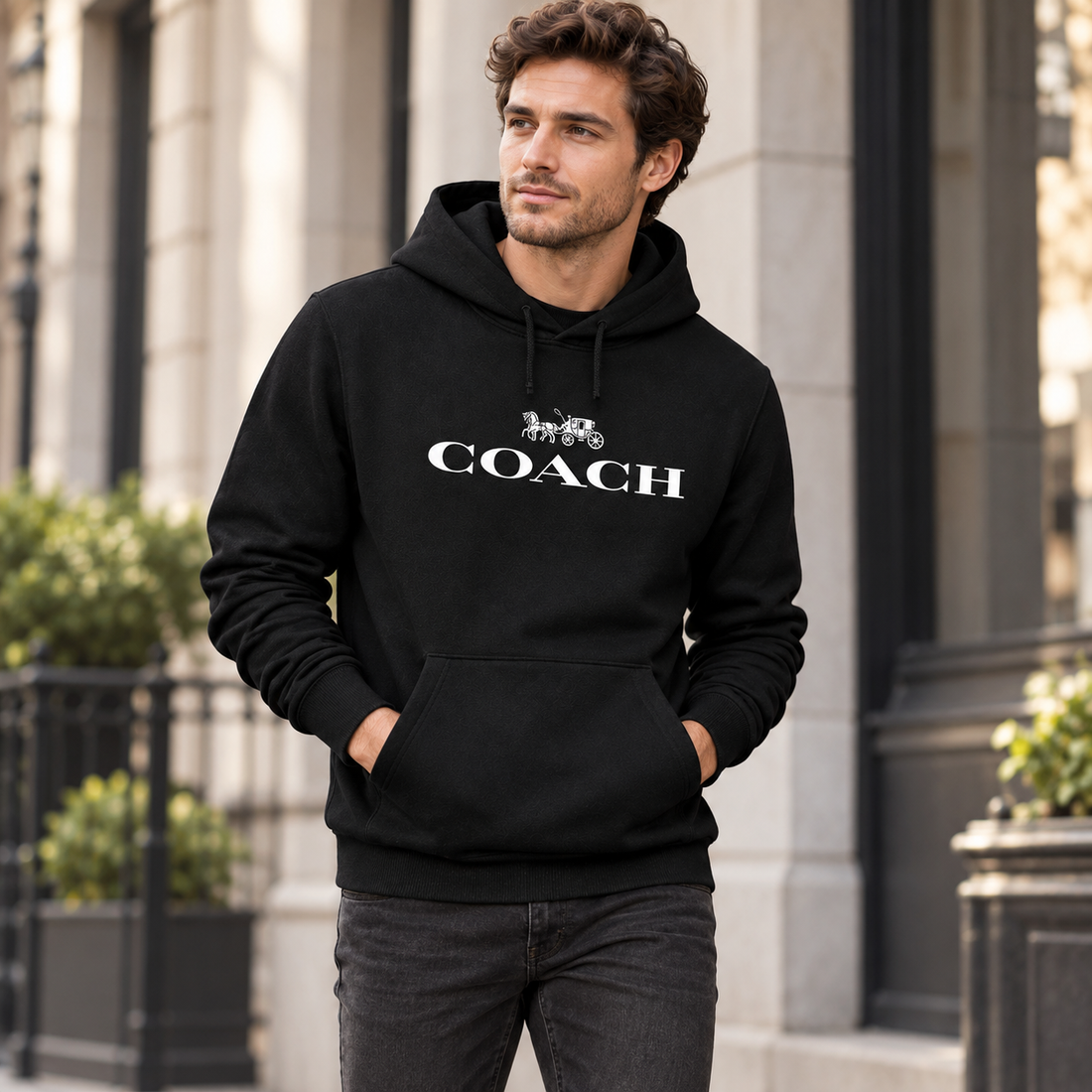 Men's Coach Pullover Hoodie in Black – lifestyle