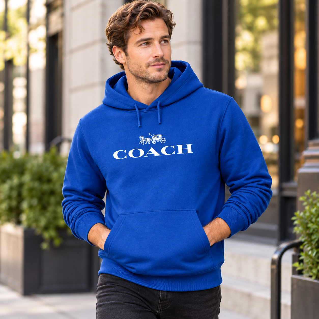 Men's Coach Pullover Hoodie in Blue – lifestyle