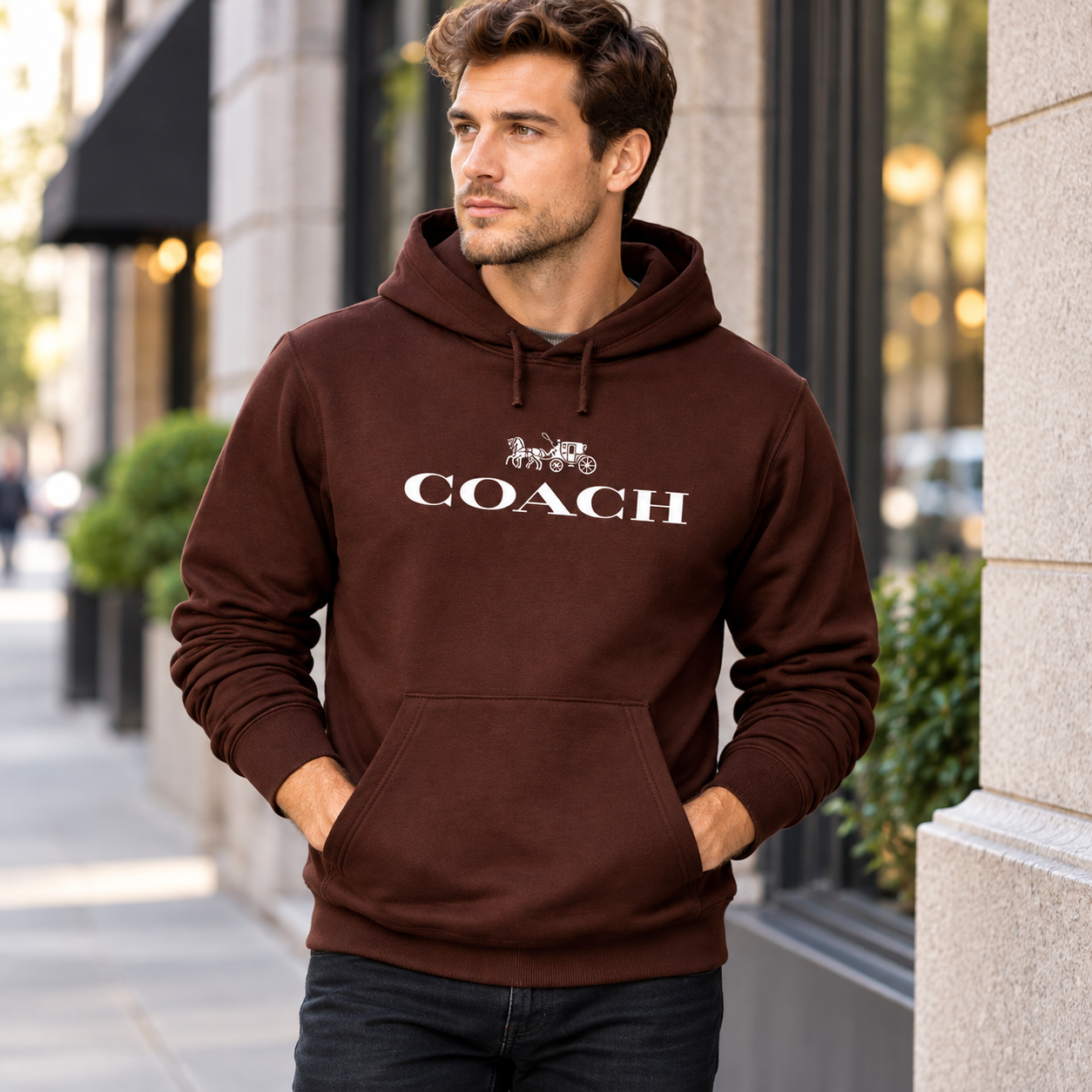 Men's Coach Pullover Hoodie in Brown – lifestyle