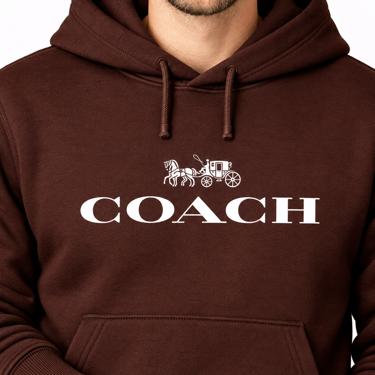 Men's Coach Pullover Hoodie in Brown – detail
